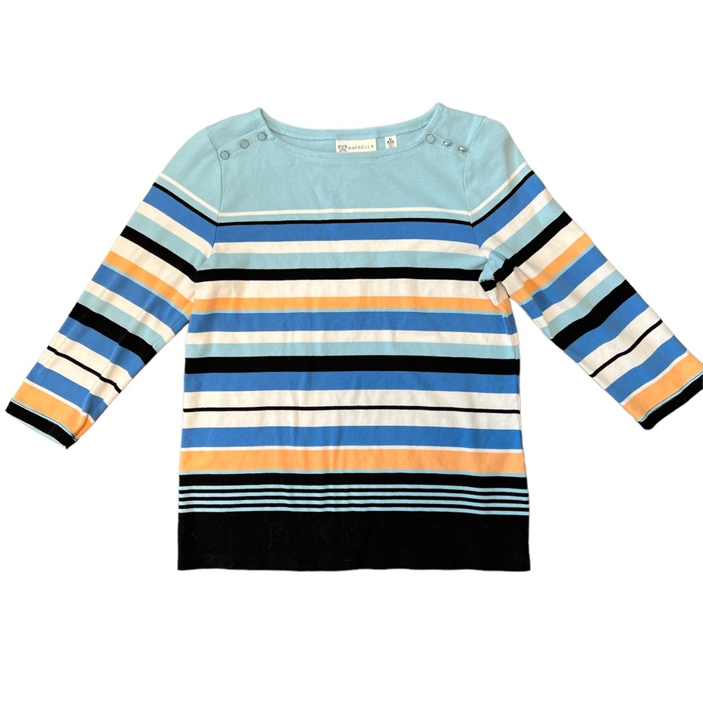 Rafaella Blue Multicolored Striped 3/4 Sleeve Blouse